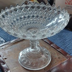 19th Century Crystal Open Compote Fine Cut & Block Footed Sawtooth Rim 8" (8s)